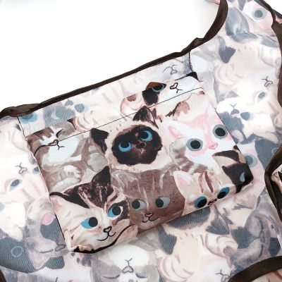 Wrapables Large & Small Foldable Tote Nylon Reusable Grocery Bags, Set of 2, Cuddly Kitties Image 3