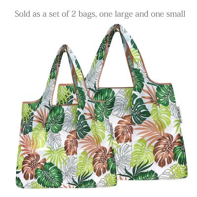 Wrapables Large &amp; Small Foldable Tote Nylon Reusable Grocery Bags, Set of 2, Fern Leaves Image 2