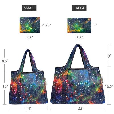 Wrapables Large & Small Foldable Tote Nylon Reusable Grocery Bags, Set of 2, Galaxy Image 1
