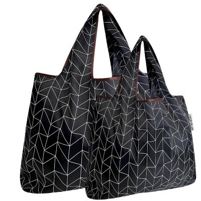 Wrapables Large & Small Foldable Tote Nylon Reusable Grocery Bags, Set of 2, Geometric Image 1