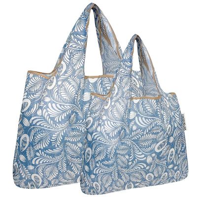 Wrapables Large & Small Foldable Tote Nylon Reusable Grocery Bags, Set of 2, Gray Ferns Image 1
