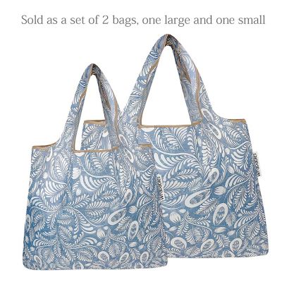 Wrapables Large & Small Foldable Tote Nylon Reusable Grocery Bags, Set of 2, Gray Ferns Image 2