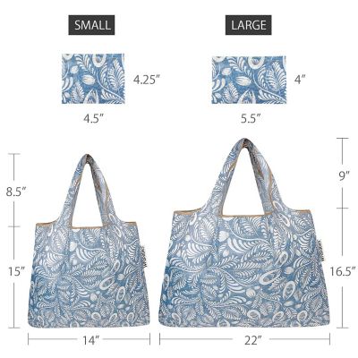 Wrapables Large & Small Foldable Tote Nylon Reusable Grocery Bags, Set of 2, Gray Ferns Image 1