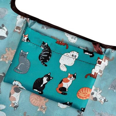 Wrapables Large & Small Foldable Tote Nylon Reusable Grocery Bags, Set of 2, Kitties Everywhere Image 3