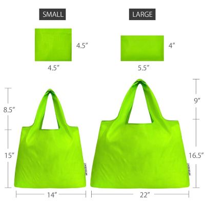 Wrapables Large & Small Foldable Tote Nylon Reusable Grocery Bags, Set of 2, Lime Image 1