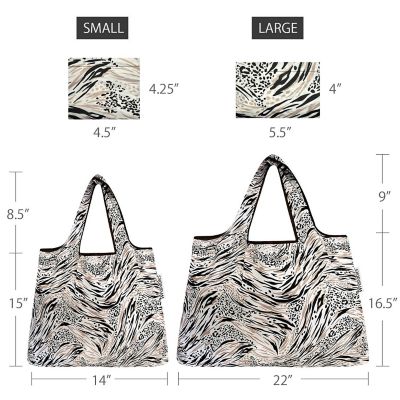 Wrapables Large & Small Foldable Tote Nylon Reusable Grocery Bags, Set of 2, Nature Image 1