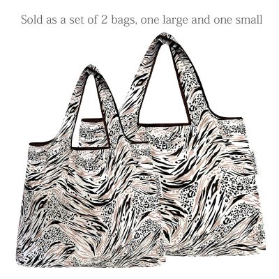 Wrapables Large & Small Foldable Tote Nylon Reusable Grocery Bags, Set of 2, Nature Image 2