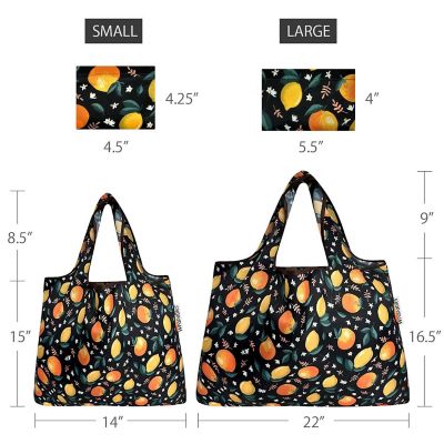 Wrapables Large & Small Foldable Tote Nylon Reusable Grocery Bags, Set of 2, Oranges & Lemons Image 1