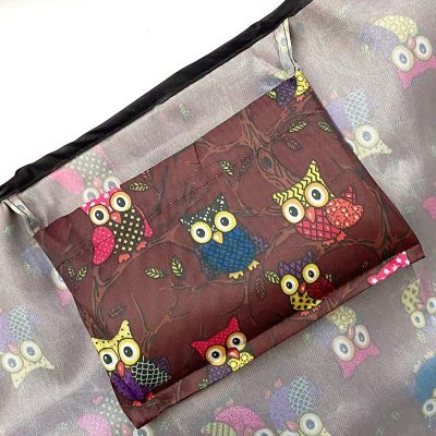Wrapables Large & Small Foldable Tote Nylon Reusable Grocery Bags, Set of 2, Owls Brown Image 3