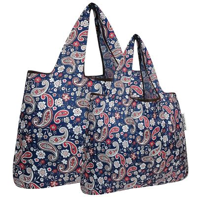 Wrapables Large & Small Foldable Tote Nylon Reusable Grocery Bags, Set of 2, Paisley Motif Image 1