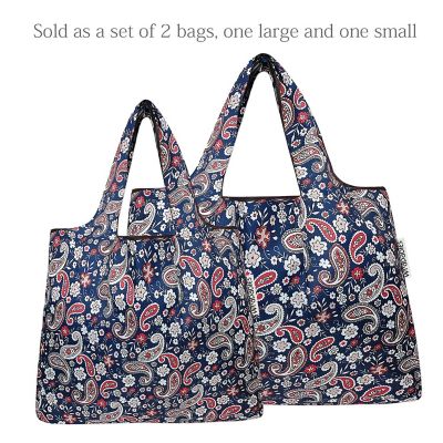 Wrapables Large & Small Foldable Tote Nylon Reusable Grocery Bags, Set of 2, Paisley Motif Image 2
