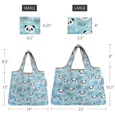 Wrapables Large & Small Foldable Tote Nylon Reusable Grocery Bags, Set of 2, Panda Image 1