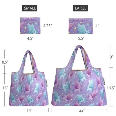 Wrapables Large & Small Foldable Tote Nylon Reusable Grocery Bags, Set of 2, Pegasus Image 1