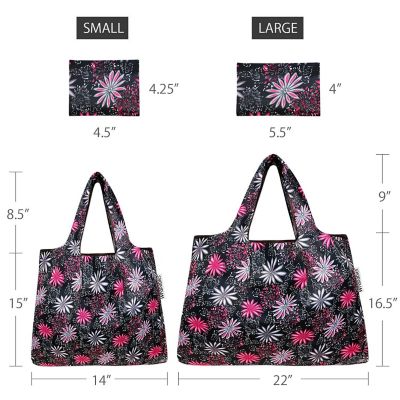 Wrapables Large & Small Foldable Tote Nylon Reusable Grocery Bags, Set of 2, Pink in Bloom Image 1