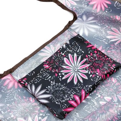 Wrapables Large & Small Foldable Tote Nylon Reusable Grocery Bags, Set of 2, Pink in Bloom Image 3