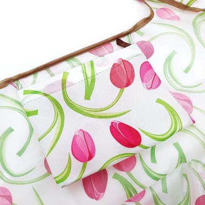 Wrapables Large & Small Foldable Tote Nylon Reusable Grocery Bags, Set of 2, Pink Tulips Image 3