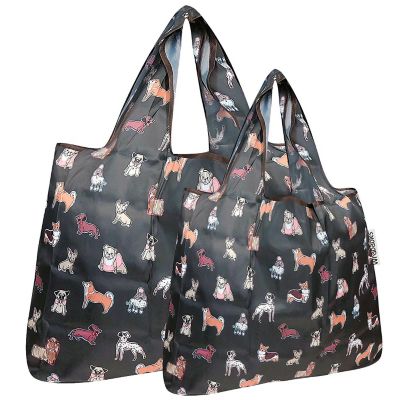Wrapables Large & Small Foldable Tote Nylon Reusable Grocery Bags, Set of 2, Shiba Inu Dogs Image 1