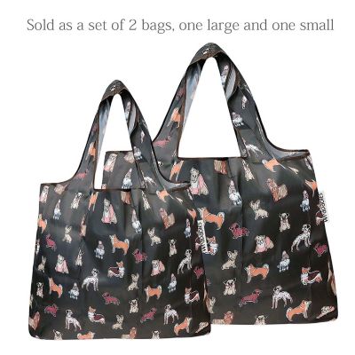 Wrapables Large & Small Foldable Tote Nylon Reusable Grocery Bags, Set of 2, Shiba Inu Dogs Image 2