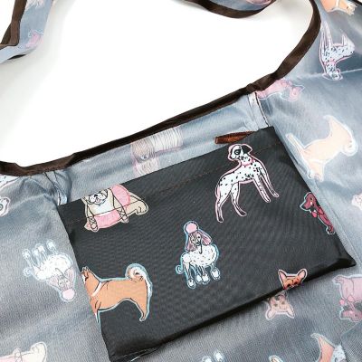 Wrapables Large & Small Foldable Tote Nylon Reusable Grocery Bags, Set of 2, Shiba Inu Dogs Image 3