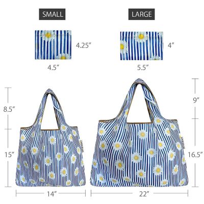 Wrapables Large & Small Foldable Tote Nylon Reusable Grocery Bags, Set of 2, Sprig Image 1