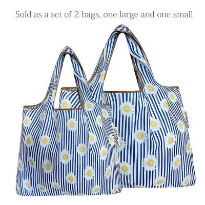 Wrapables Large & Small Foldable Tote Nylon Reusable Grocery Bags, Set of 2, Sprig Image 2