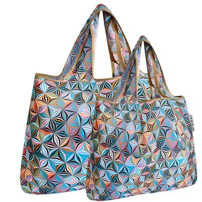 Wrapables Large & Small Foldable Tote Nylon Reusable Grocery Bags, Set of 2, Star Pattern Image 1