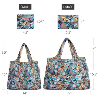 Wrapables Large & Small Foldable Tote Nylon Reusable Grocery Bags, Set of 2, Star Pattern Image 1