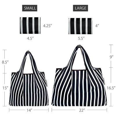 Wrapables Large & Small Foldable Tote Nylon Reusable Grocery Bags, Set of 2, Stripes Image 1