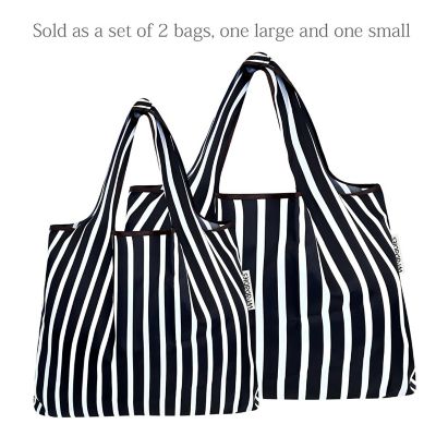 Wrapables Large & Small Foldable Tote Nylon Reusable Grocery Bags, Set of 2, Stripes Image 2