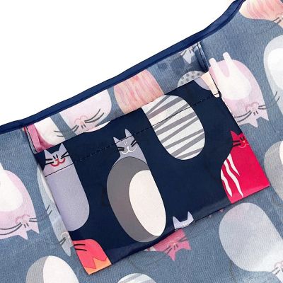 Wrapables Large & Small Foldable Tote Nylon Reusable Grocery Bags, Set of 2, Stylish Kitties Image 3