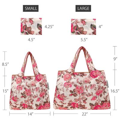 Wrapables Large & Small Foldable Tote Nylon Reusable Grocery Bags, Set of 2, Sunset Roses Image 1