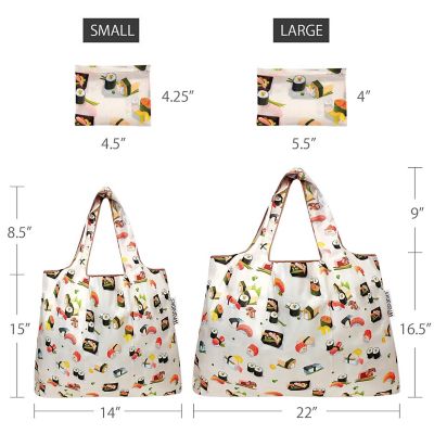 Wrapables Large & Small Foldable Tote Nylon Reusable Grocery Bags, Set of 2, Sushi Image 1