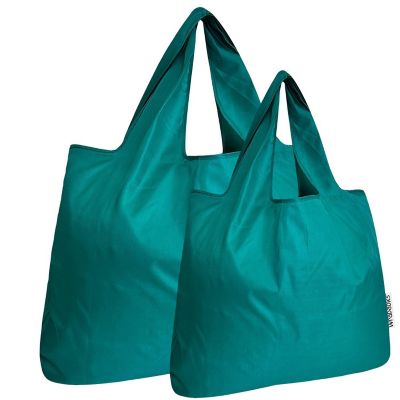 Wrapables Large & Small Foldable Tote Nylon Reusable Grocery Bags, Set of 2, Teal Image 1