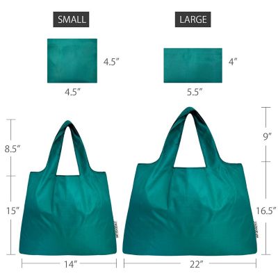 Wrapables Large & Small Foldable Tote Nylon Reusable Grocery Bags, Set of 2, Teal Image 1