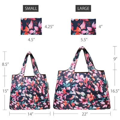 Wrapables Large & Small Foldable Tote Nylon Reusable Grocery Bags, Set of 2, Tropical Flowers Image 1