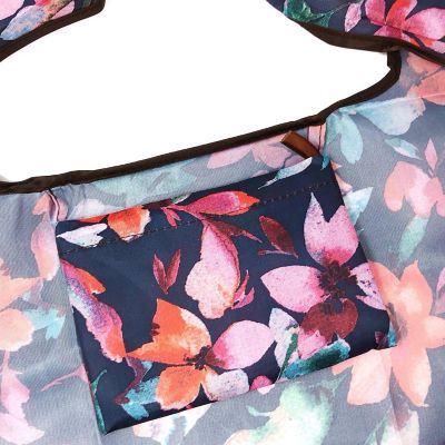 Wrapables Large & Small Foldable Tote Nylon Reusable Grocery Bags, Set of 2, Tropical Flowers Image 3