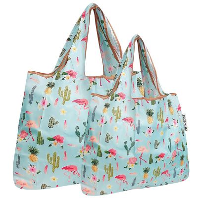 Wrapables Large & Small Foldable Tote Nylon Reusable Grocery Bags, Set of 2, Tropical Paradise Image 1