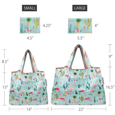 Wrapables Large & Small Foldable Tote Nylon Reusable Grocery Bags, Set of 2, Tropical Paradise Image 1
