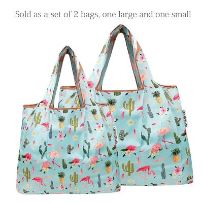 Wrapables Large & Small Foldable Tote Nylon Reusable Grocery Bags, Set of 2, Tropical Paradise Image 2