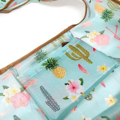 Wrapables Large & Small Foldable Tote Nylon Reusable Grocery Bags, Set of 2, Tropical Paradise Image 3