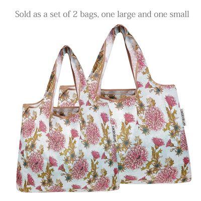 Wrapables Large & Small Foldable Tote Nylon Reusable Grocery Bags, Set of 2, Vintage Chrysanthemums Image 2