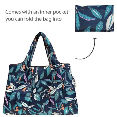 Wrapables Large & Small Foldable Tote Nylon Reusable Grocery Bags, Set of 4, Flowers & Leaves Image 3