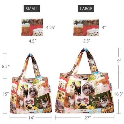 Wrapables Large & Small Foldable Tote Nylon Reusable Grocery Bags, Set of 4, Monkeys, Cats & Dogs Image 1