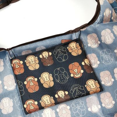 Wrapables Large & Small Foldable Tote Nylon Reusable Grocery Bags, Set of 4, Monkeys, Cats & Dogs Image 2