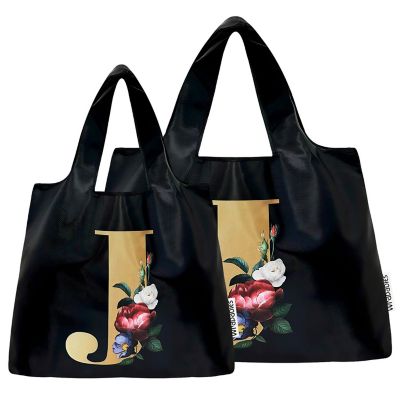 Wrapables Large &amp; Small Monogram Nylon Reusable Bags, Set 2, Letter J Image 1