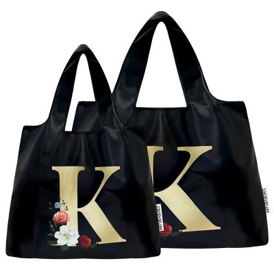 Wrapables Large &amp; Small Monogram Nylon Reusable Bags, Set 2, Letter K Image 1