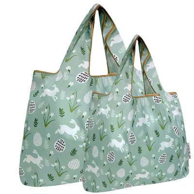 Wrapables Large &amp; Small Nylon Reusable Grocery Bags, Set 2, Easter Bunny Image 1