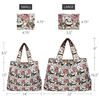 Wrapables Large &amp; Small Nylon Reusable Grocery Bags, Set 2, Funny Bears Image 1