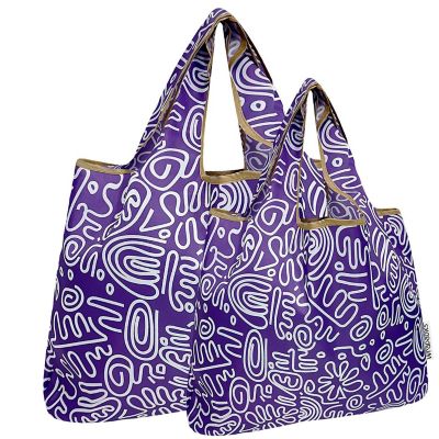 Wrapables Large &amp; Small Nylon Reusable Grocery Bags, Set 2, Swiggle Image 1