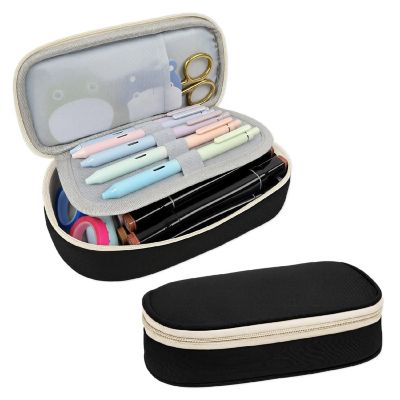 Wrapables Large Capacity Double Compartment Pencil Case, Black Image 1
